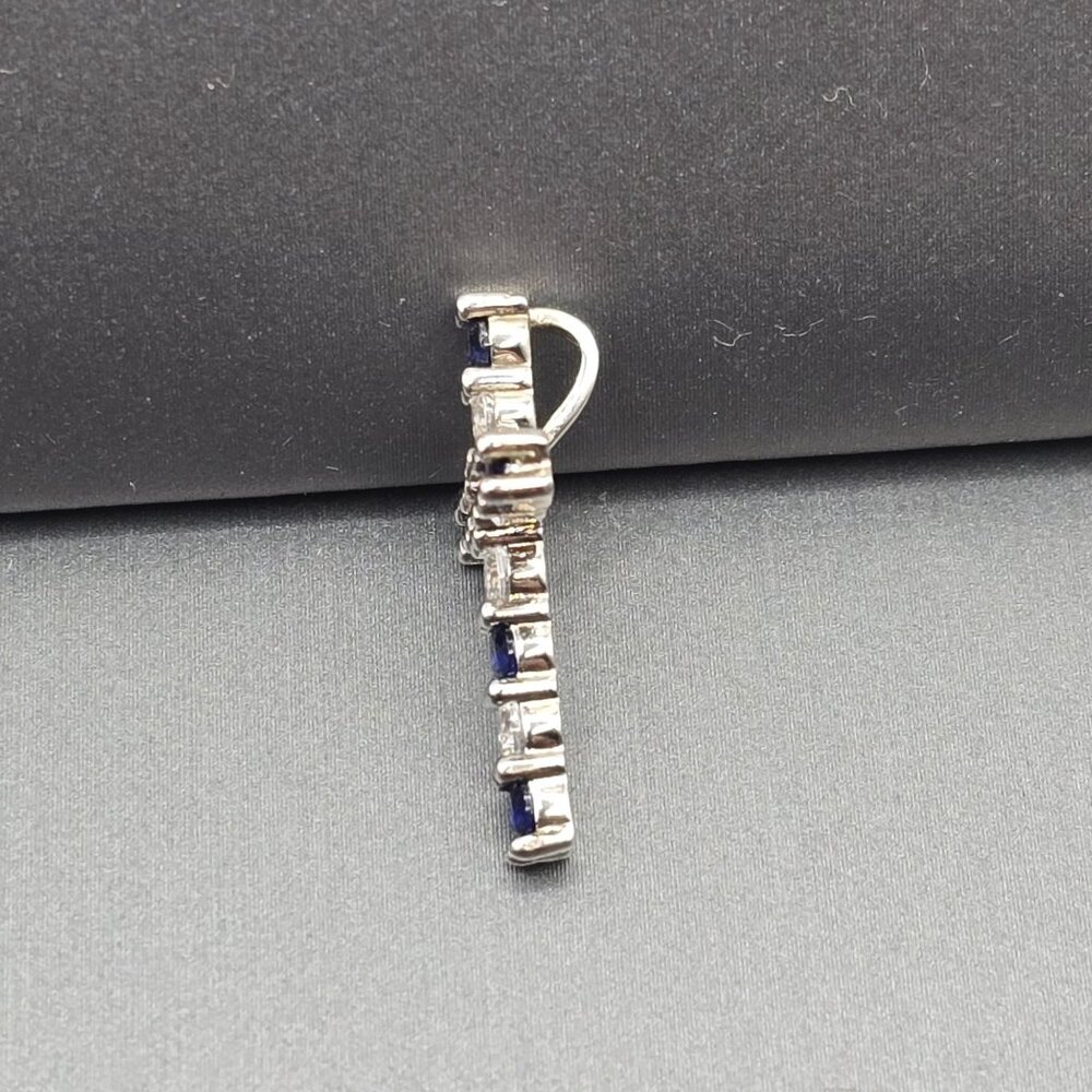 Sterling Silver Blue Crystal Cross Pendant Religious Signed Sun BR - Picture 5 of 12